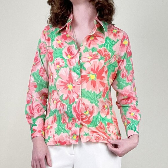 Stunning Vintage Floral Print Blouse Button Up Shirt Garden Girl Preppy Feminine - Picture 5 of 10
